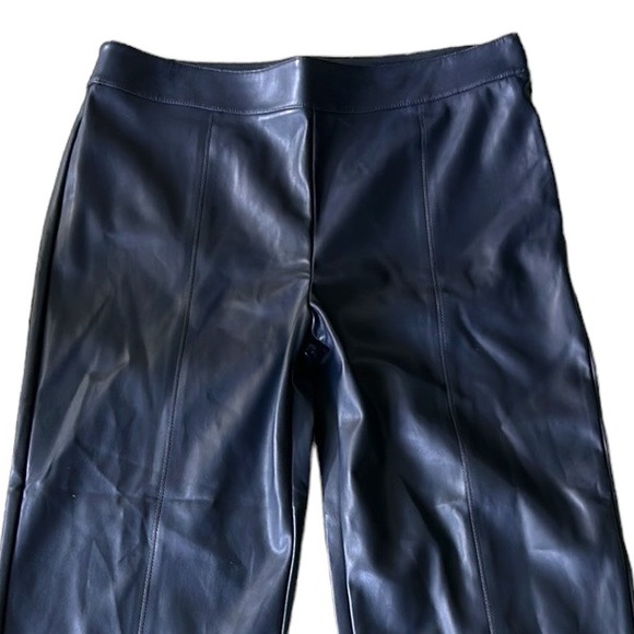 NWT Ann Taylor High Waist Easy Straight Cropped Navy Blue Faux Leather Pants  14 - Picture 4 of 11